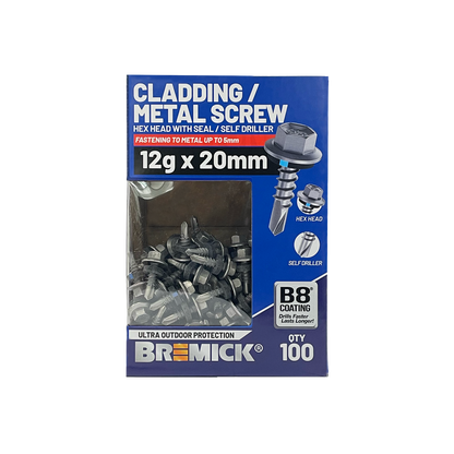 Bremick Metal Hex Screw - 12g x 20mm - 100 Pack