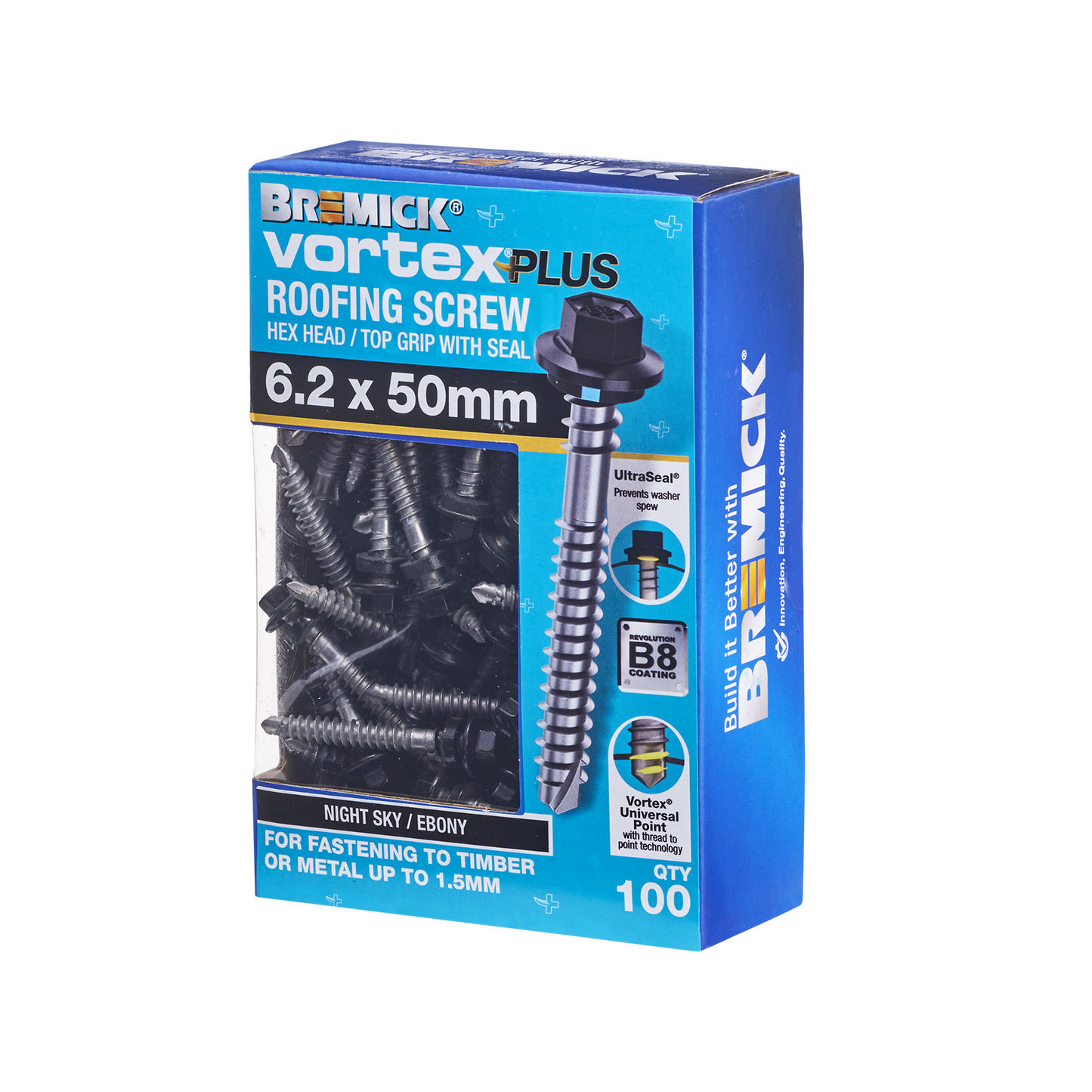 Bremick Vortex Plus Roofing Screw - 6.2 x 50mm - Hex - 100 Pack