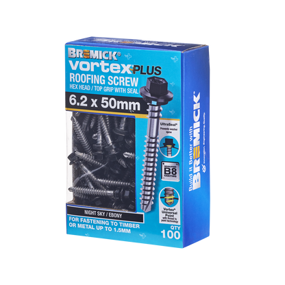 Bremick Vortex Plus Roofing Screw - 6.2 x 50mm - Hex - 100 Pack