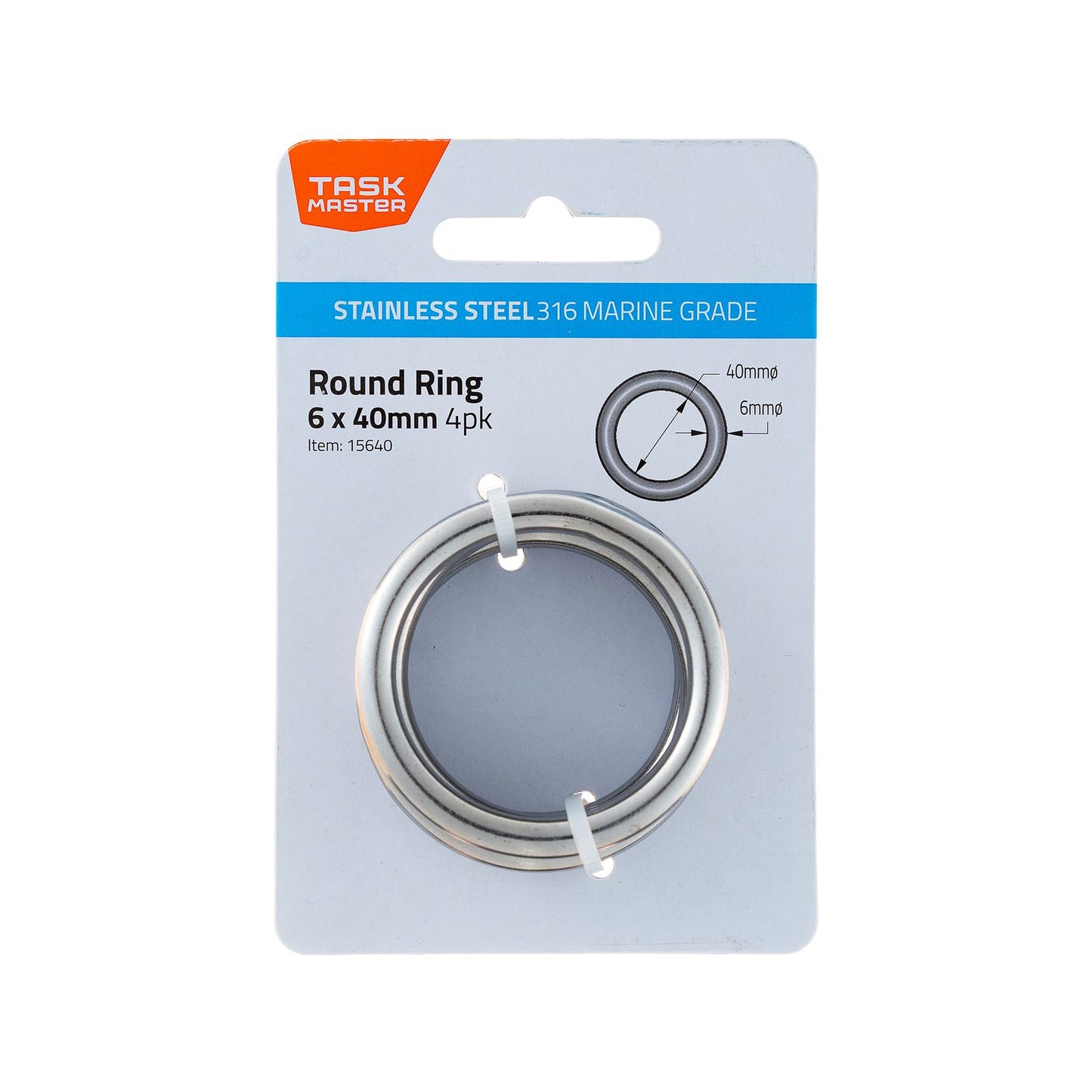 Taskmaster Stainless Steel Round Rings - 6 x 40mm - 4 Pack