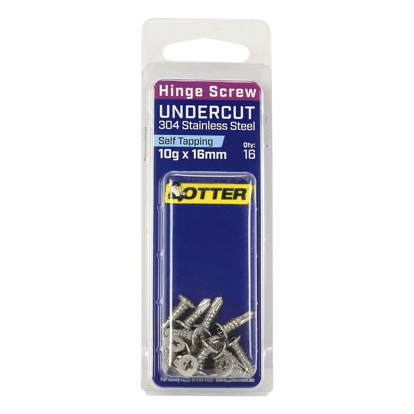Otter Undercut Stainless Steel Hinge Screws - 10 x 16mm - 16 Pack