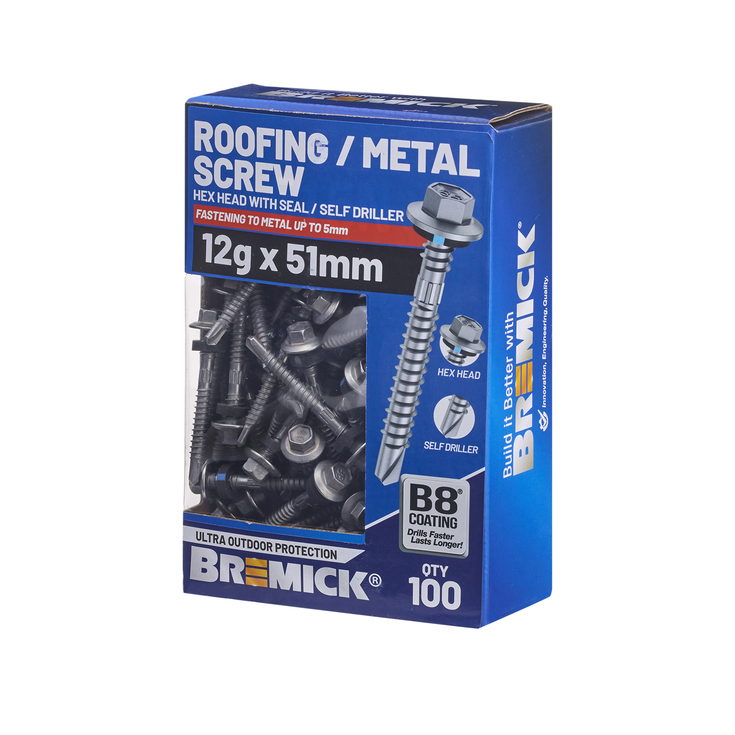 Bremick Hex Roofing Screw - 12g x 51mm - 100 Pack