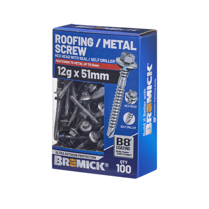 Bremick Hex Roofing Screw - 12g x 51mm - 100 Pack