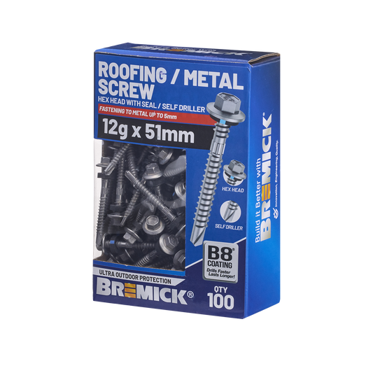 Bremick Hex Roofing Screw - 12g x 51mm - 100 Pack