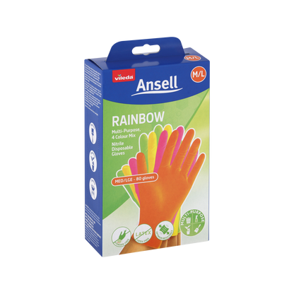 Vileda Ansell Rainbow Nitrile Gloves - 80 Pack