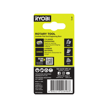 Ryobi Rotary Rectangle Carbide Burr - 3.2mm