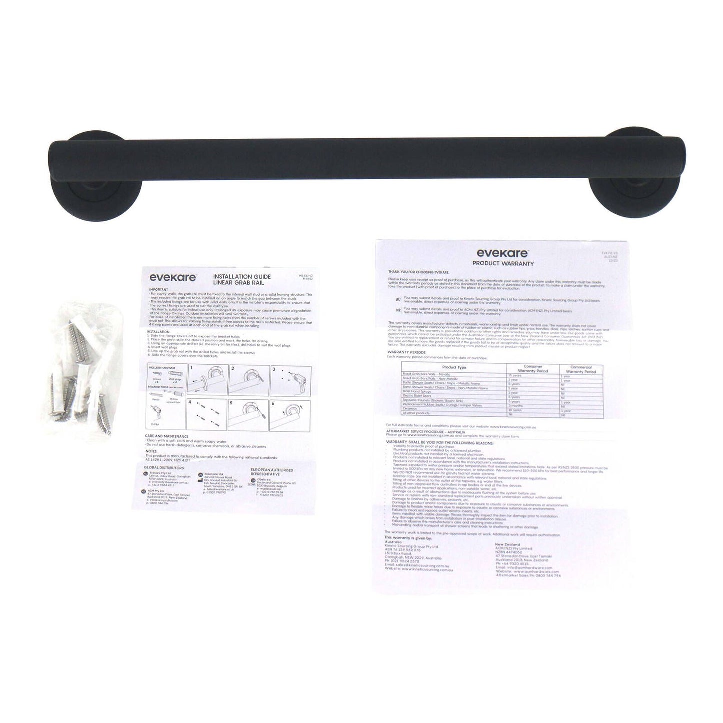 Evekare Linear Grab Rail - 450mm - Matte Black