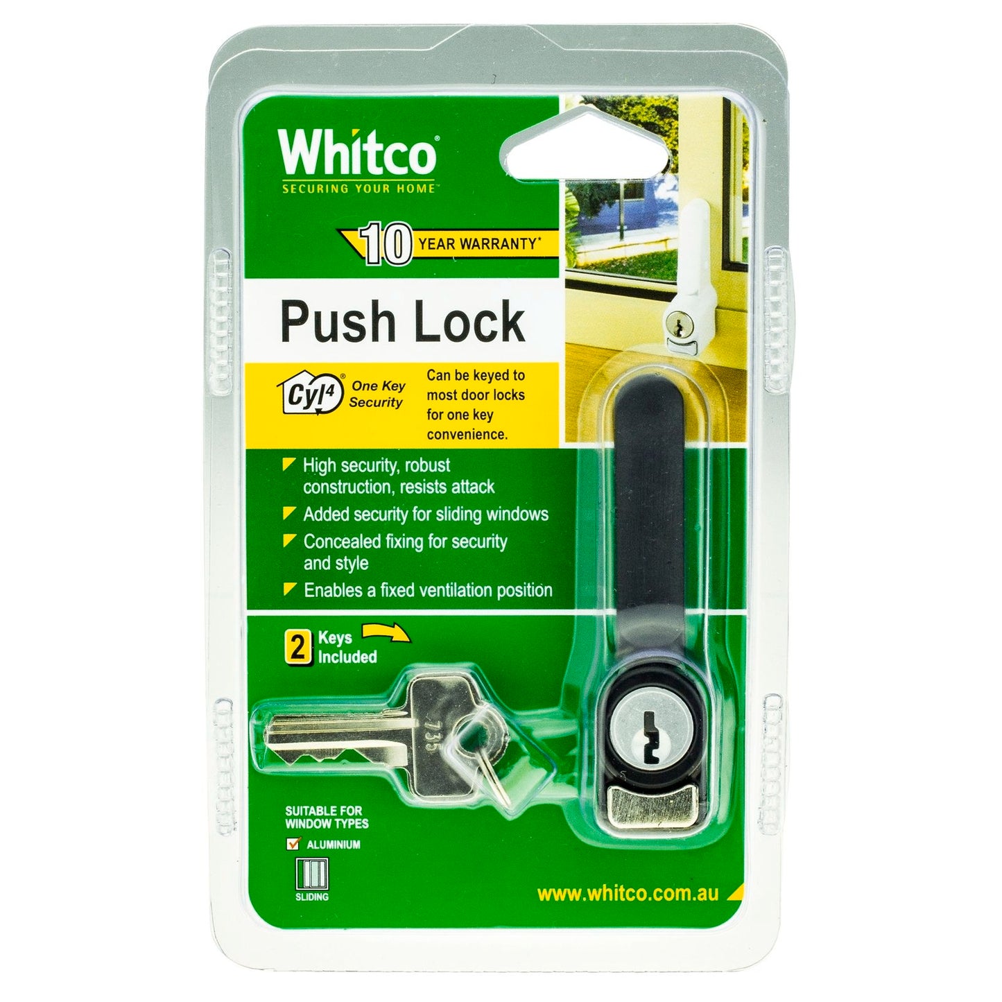 Whitco Sliding Window Push Lock - 13 x 81mm - Black