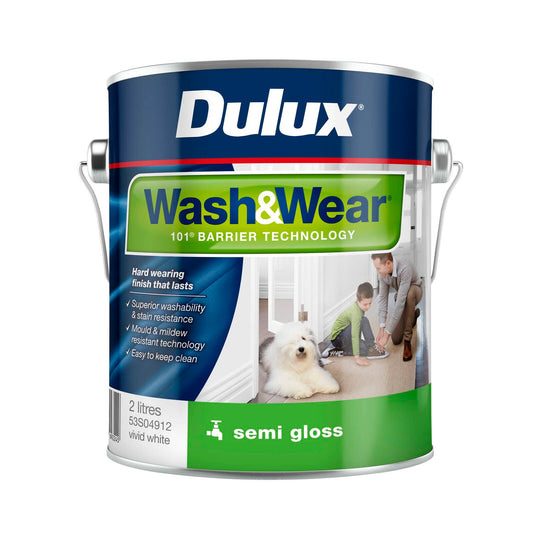 Dulux Vivid White Wash Wear Semi Gloss Interior Paint - 2L