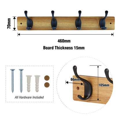 Adoored 4 Hook Rustic Pine Board Rack