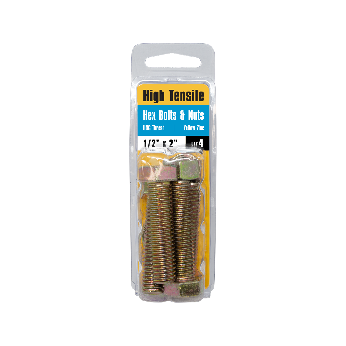 Pinnacle Hex Bolt & Nut - 1/2 x 2" - Yellow - 6 Pack