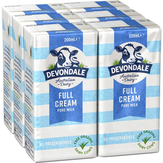 Devondale 100% Pure Full Cream Milk Long Life Uht Milk 200ml X 6 Pack