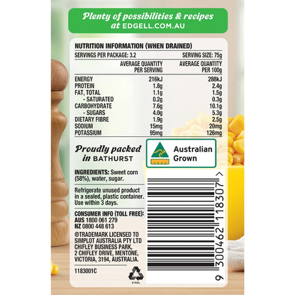 Edgell Sweet Corn Kernels No Added Salt 420g