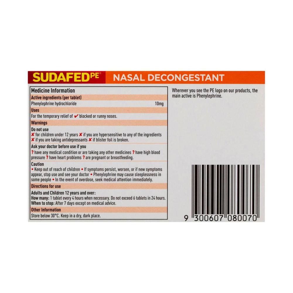 Sudafed Pe Non Drowsy Nasal Decongestant Tablets - 20 pack