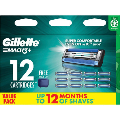 Gillette Mach 3+ Razor Blades 12 Pack