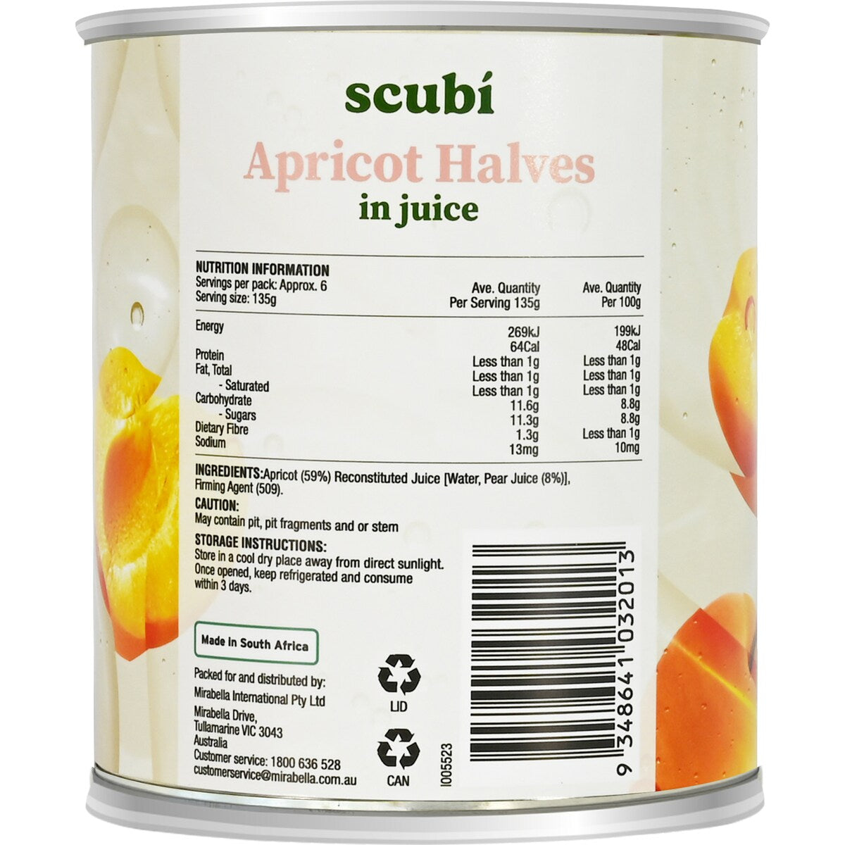 Scubi Apricot Halves In Juice 825g