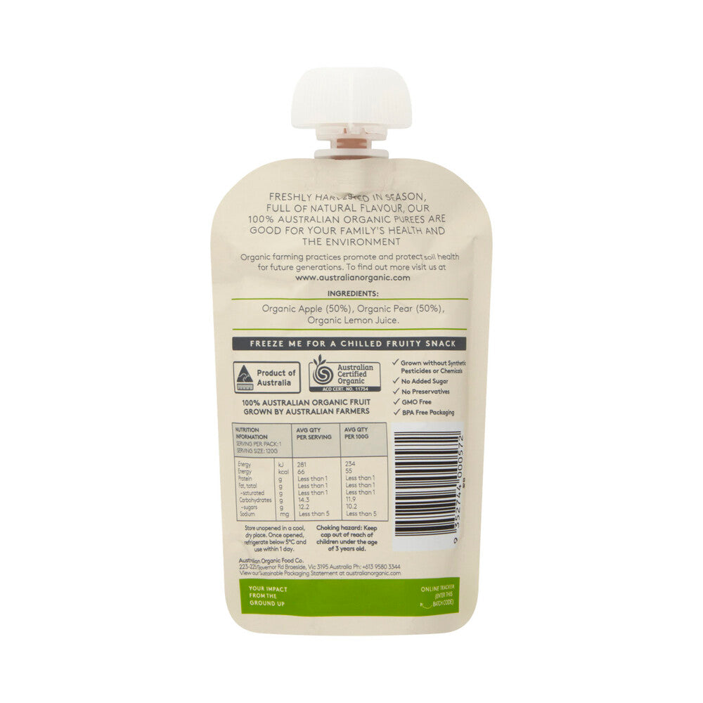 Australian Organic Fruit Puree Apple & Pear - 120g