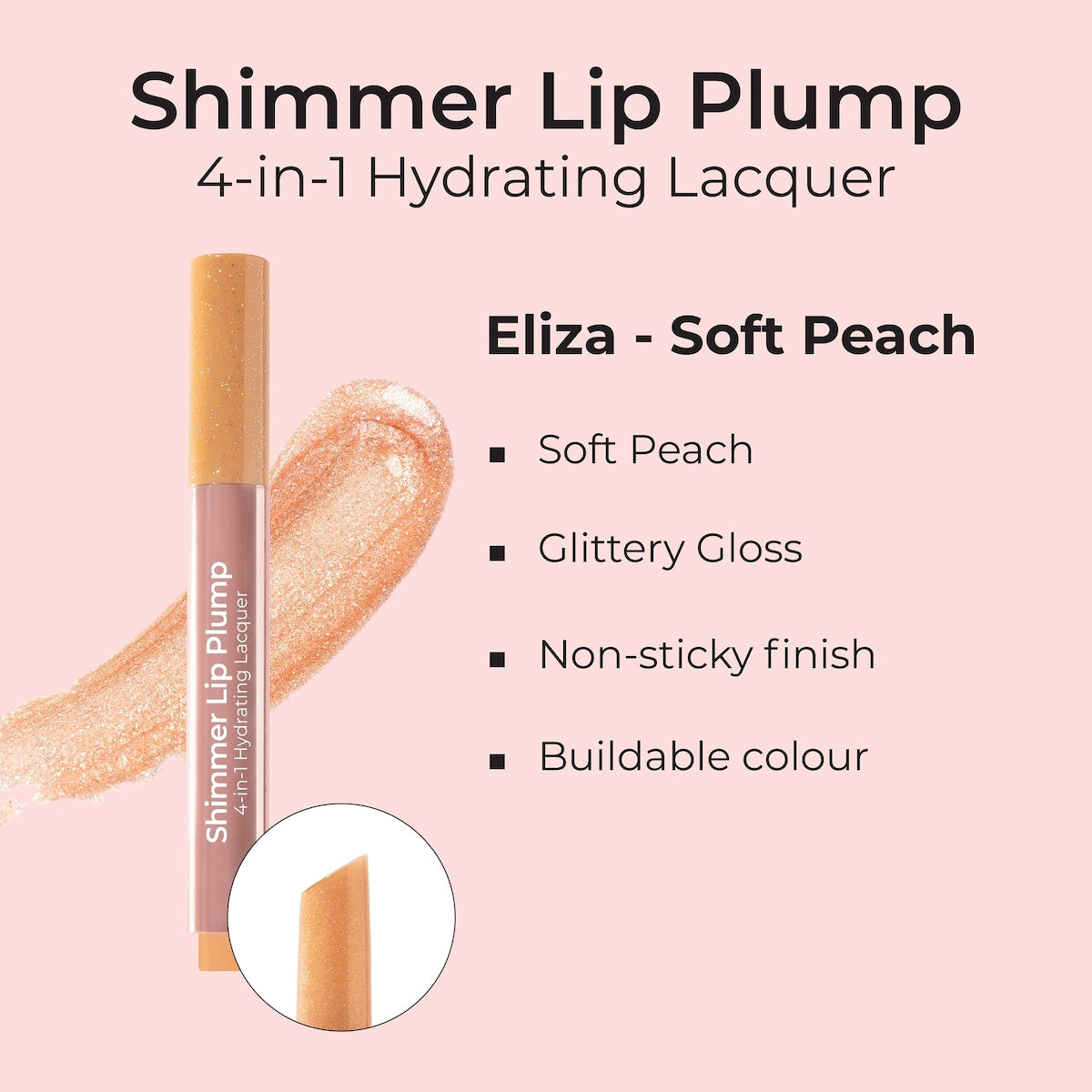 Mcobeauty Shimmer Lip Plump 4 In 1 Hydrating Lacquer Soft Peach Each