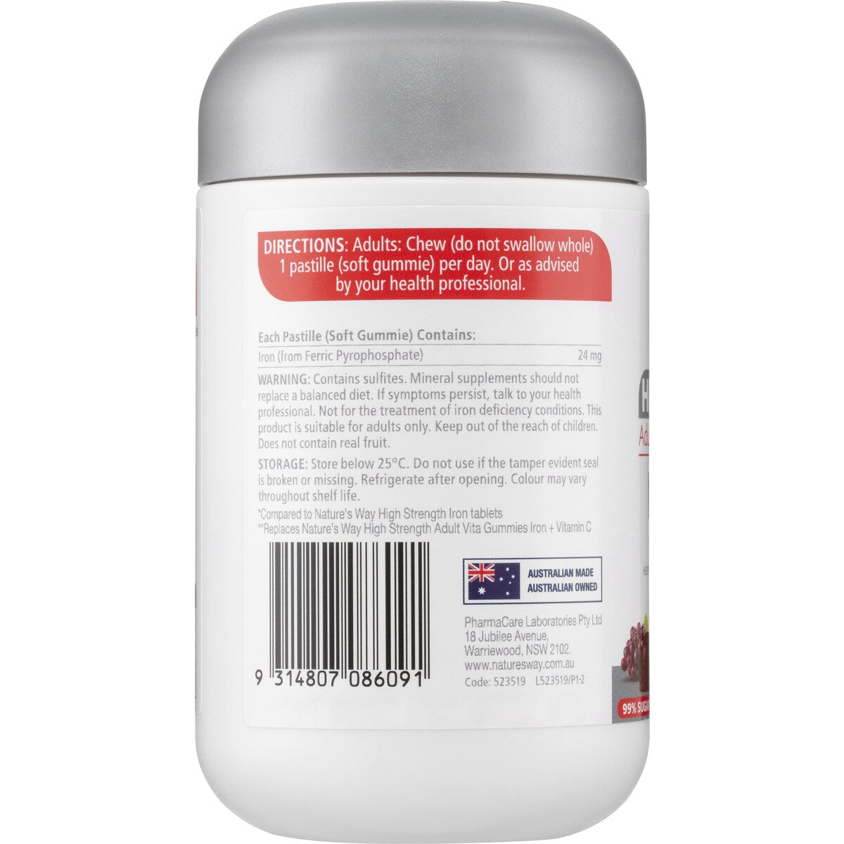 Nature's Way Adult Vita Gummies 24mg Iron Grape Flavour 30 pack