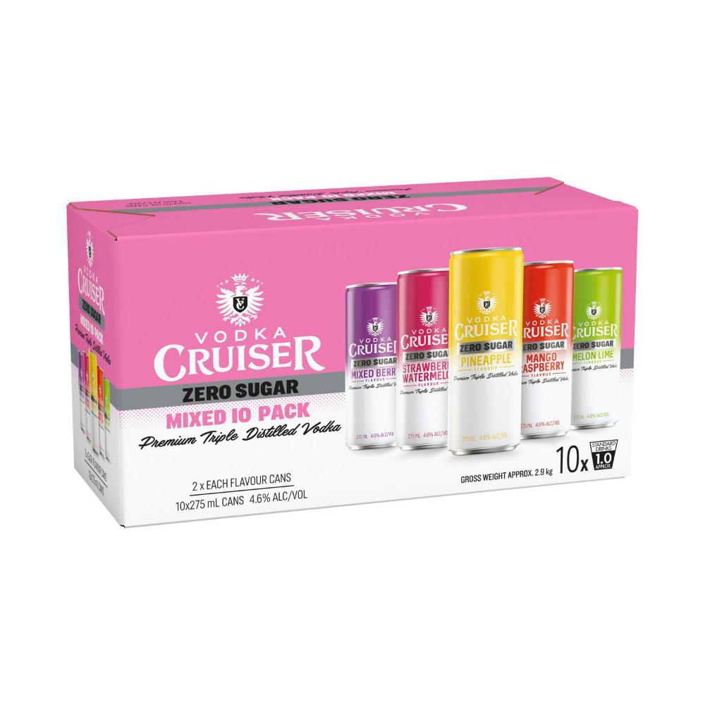 Vodka Cruiser Sugar Free Mixed Pack Can 275ml - 10 Pack