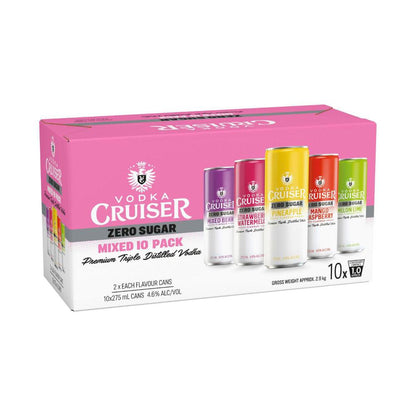 Vodka Cruiser Sugar Free Mixed Pack Can 275ml - 10 Pack