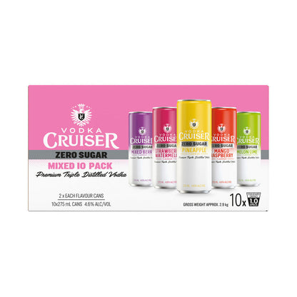 Vodka Cruiser Sugar Free Mixed Pack Can 275ml - 10 Pack