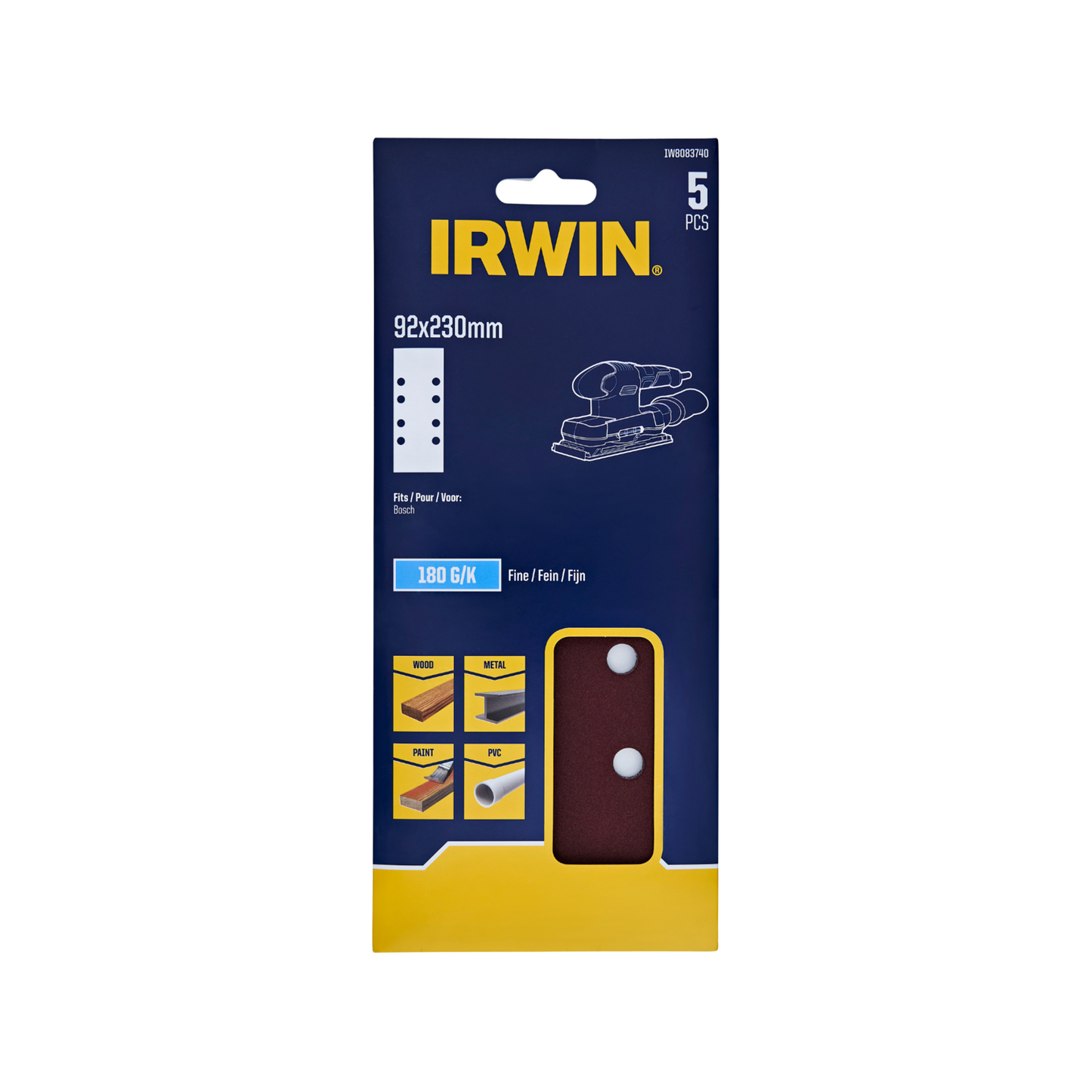 Irwin Sand Sheets - 180 Grit - 92 x 230mm - 5 Pack