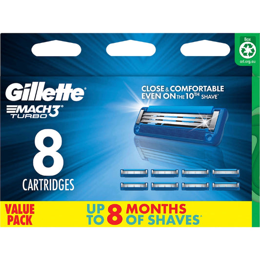 Gillette Mach3 Turbo 3D Razor Blade Refills 8 pack