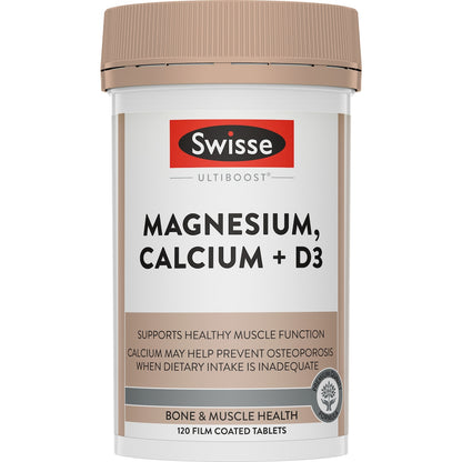 Swisse Ultiboost Magnesium, Calcium + d3 Tablets For Bone Health 120 Pack