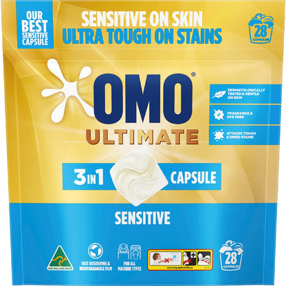 Omo Ultimate Sensitive Laundry Liquid Capsules Detergent 28 Pack