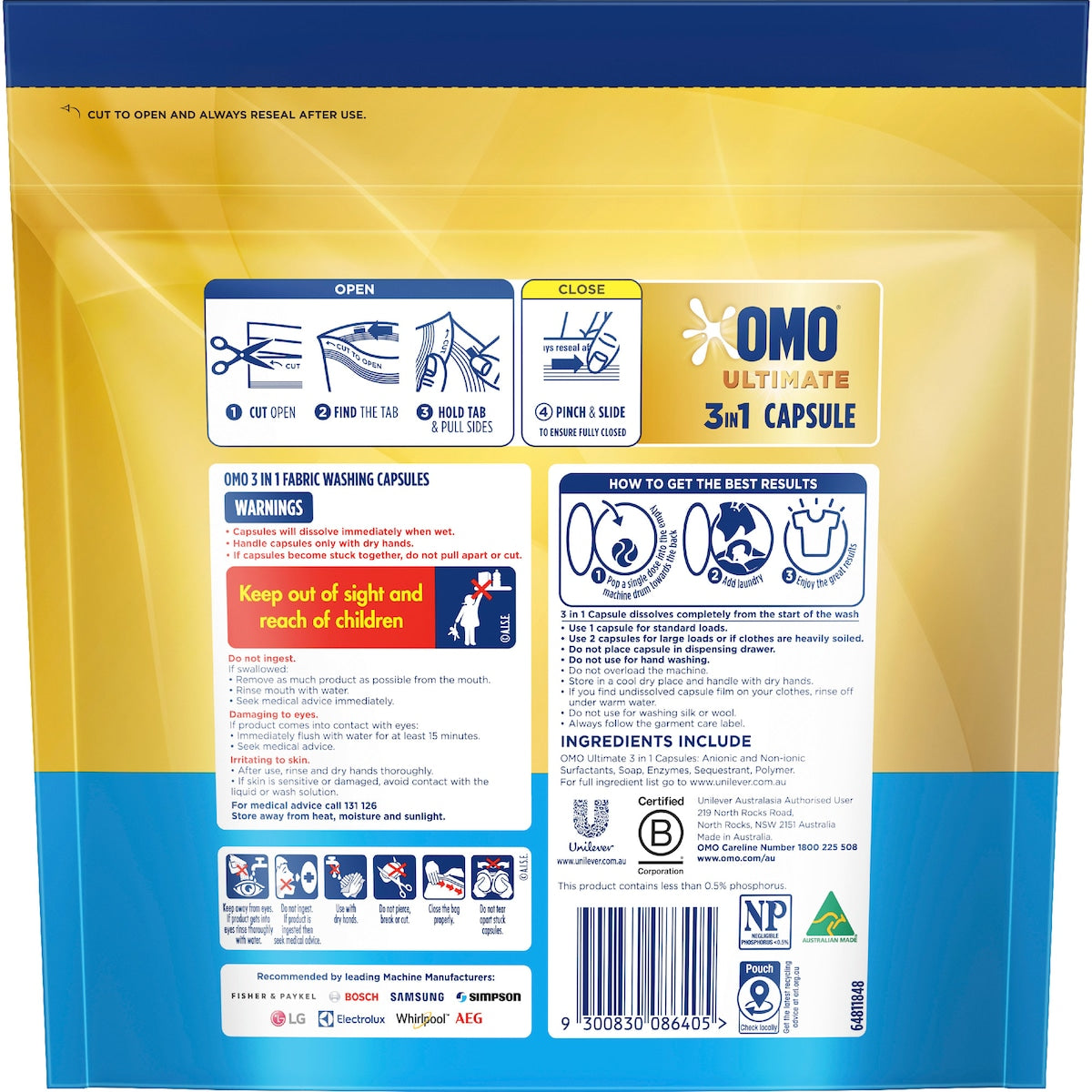 Omo Ultimate Sensitive Laundry Liquid Capsules Detergent 28 Pack