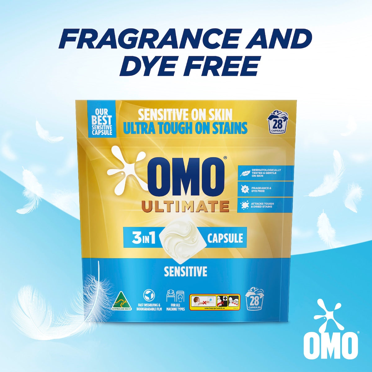 Omo Ultimate Sensitive Laundry Liquid Capsules Detergent 28 Pack
