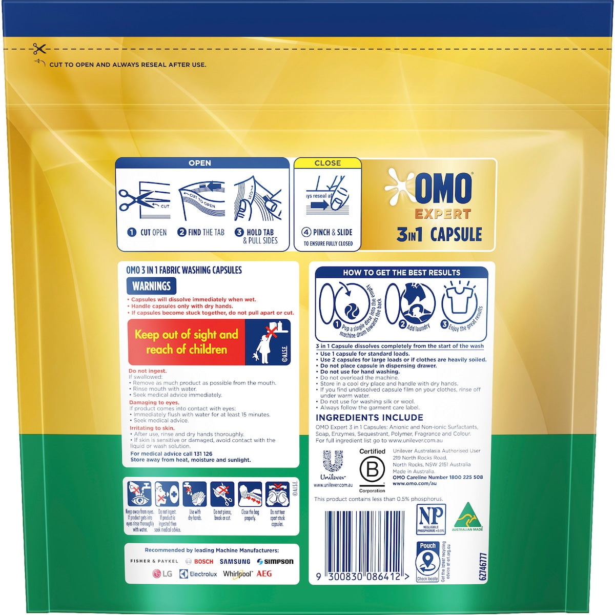 Omo Expert Odoureliminator Laundry Liquid Capsules Detergent 28 Pack