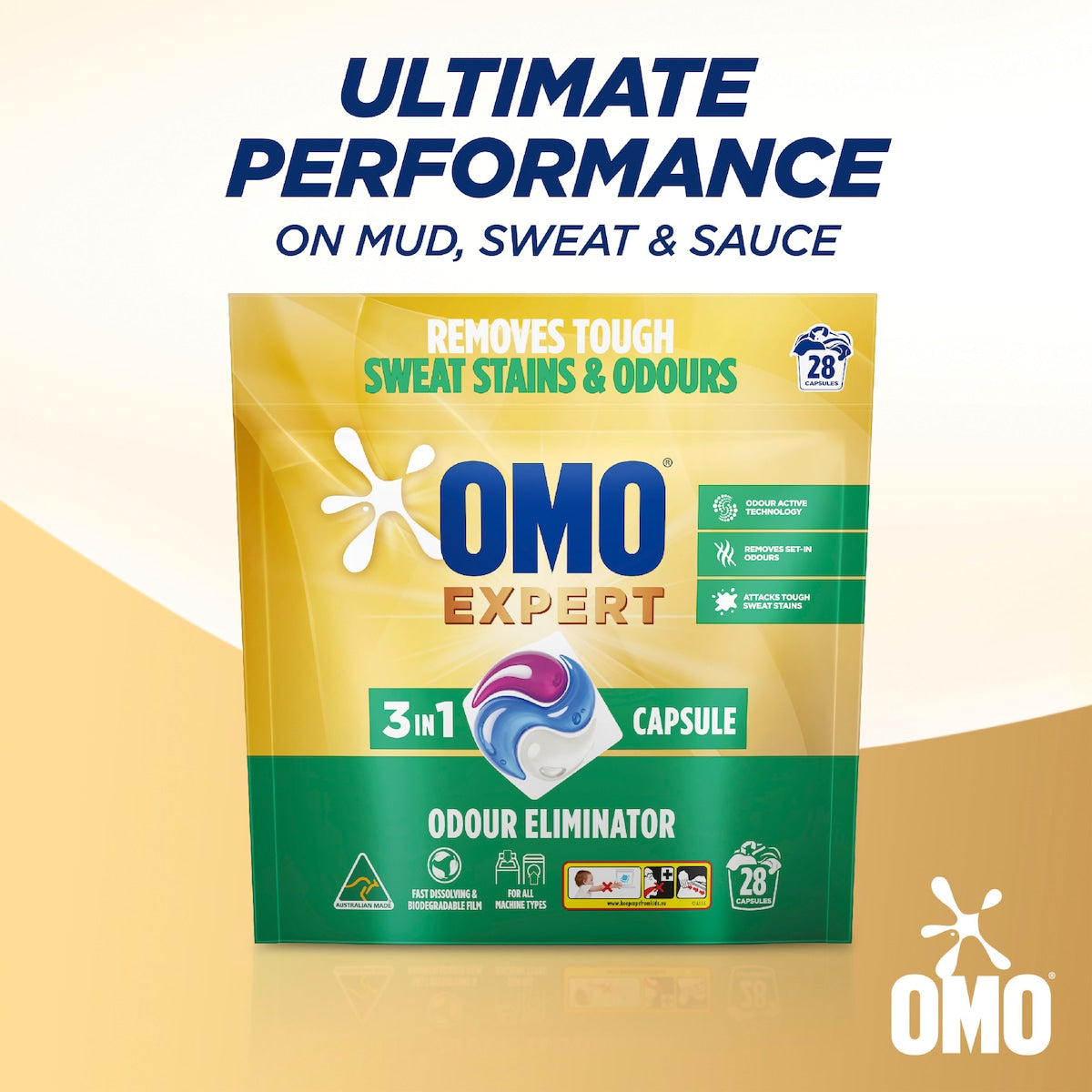 Omo Expert Odoureliminator Laundry Liquid Capsules Detergent 28 Pack