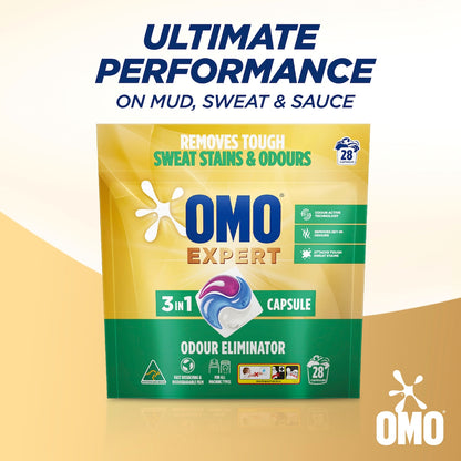 Omo Expert Odoureliminator Laundry Liquid Capsules Detergent 28 Pack