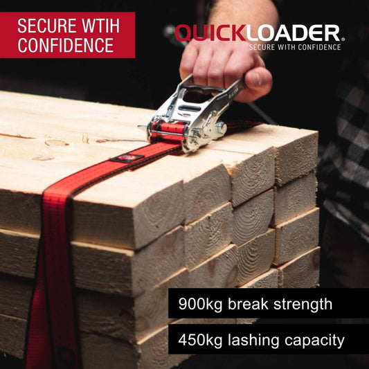 Quickloader Ratchet Tie Down Strap Hybrid - 5m - 450kg - Red