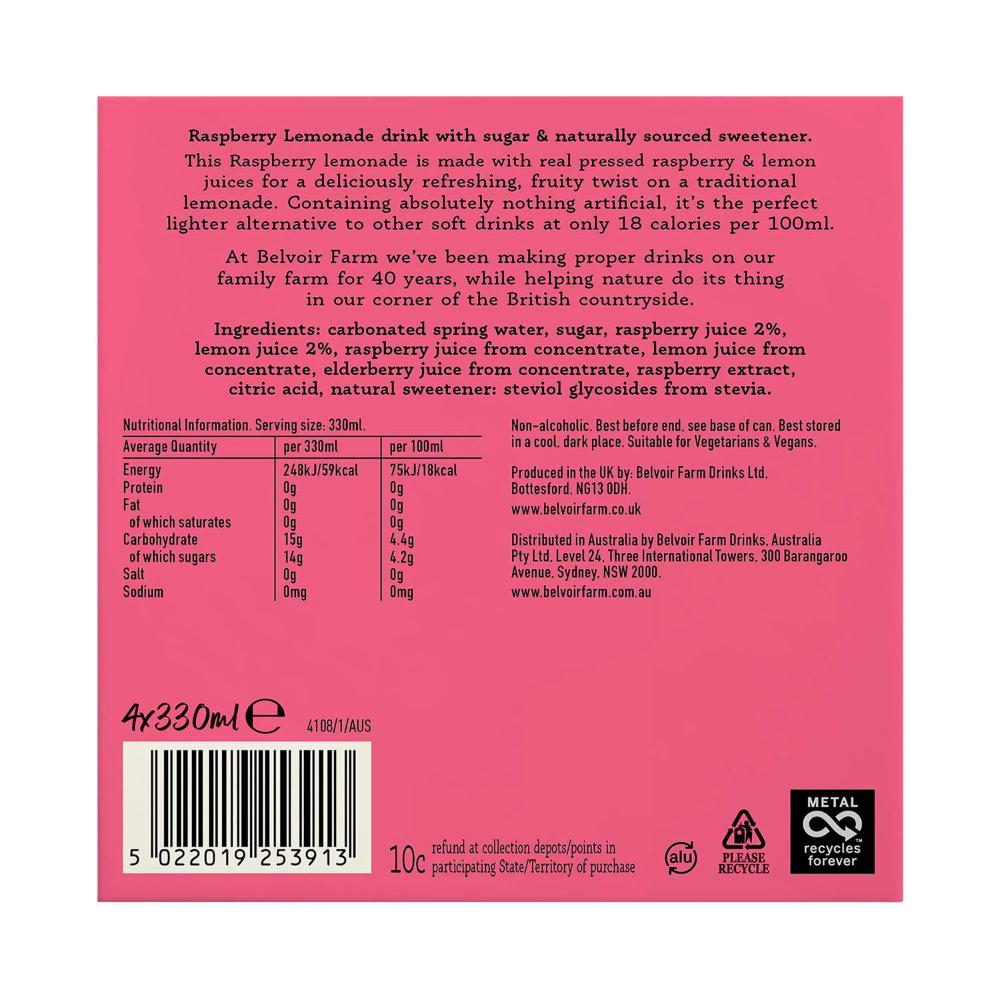 Belvoir Farm Raspberry Lemonade 4x330ml - 4 Pack