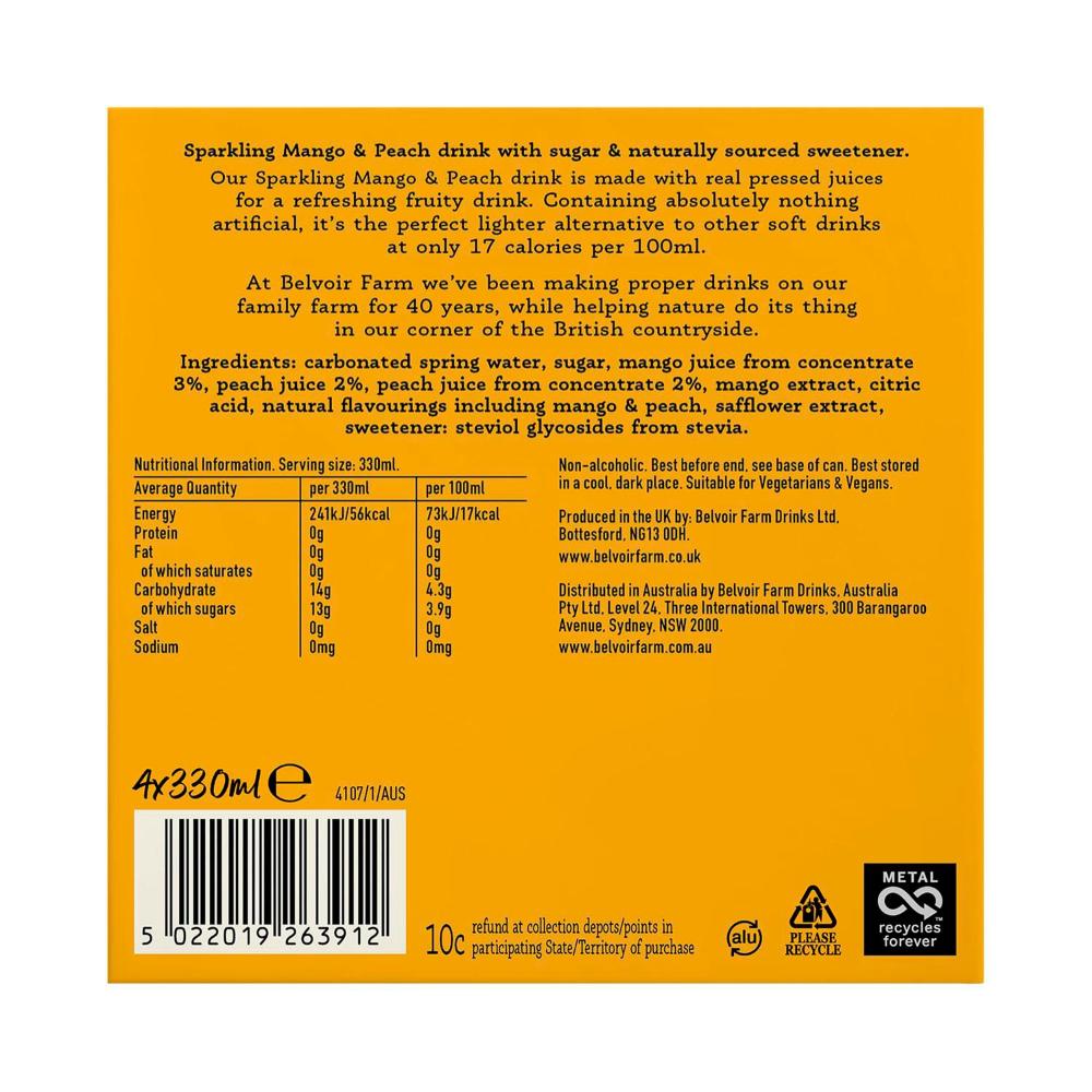 Belvoir Farm Mango & Peach 4x330ml - 4 Pack