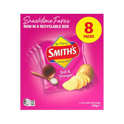 Smith's Potato Chips Lunchbox Snacks Multipack Salt & Vinegar 8 Pack - 152g