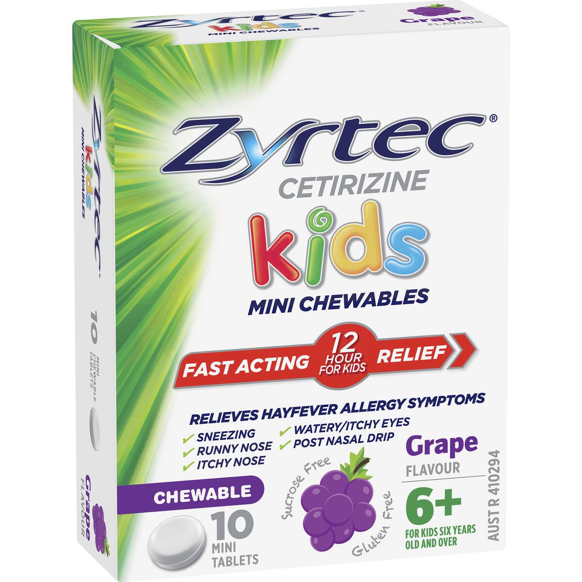 Zyrtec Kids Mini Chewables Grape Hayfever Tablets 10 Pack