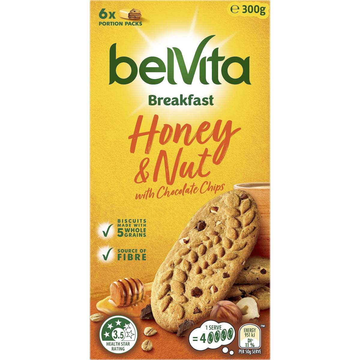 Belvita Honey & Nut With Chocolate Chips Breakfast Biscuits 300g 6 Pack