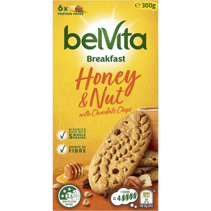 Belvita Honey & Nut With Chocolate Chips Breakfast Biscuits 300g 6 Pack