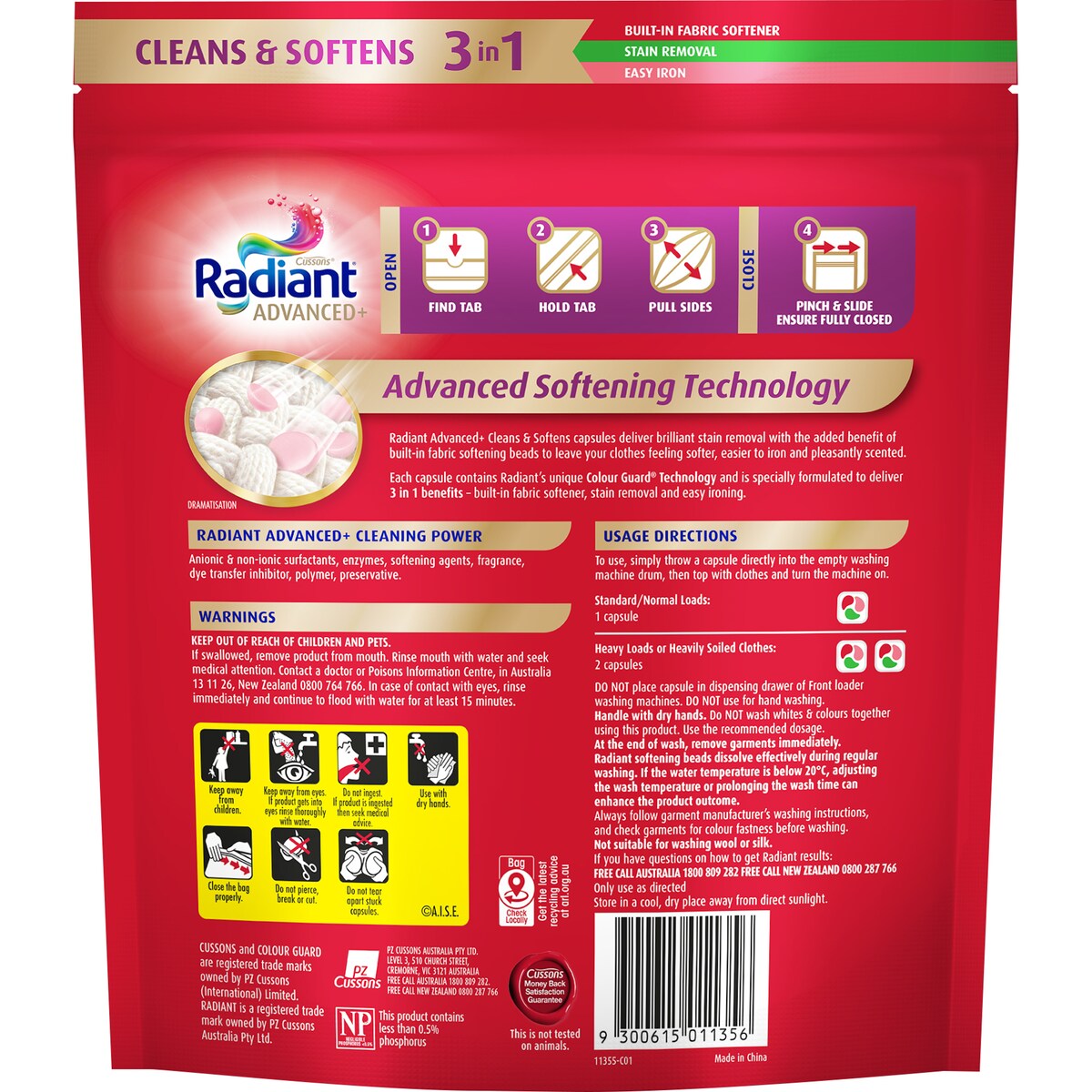Radiant Advanced+ Laundry Detergent Capsules 3 In 1 Clean & Soften 28 Pack