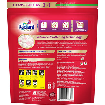 Radiant Advanced+ Laundry Detergent Capsules 3 In 1 Clean & Soften 28 Pack