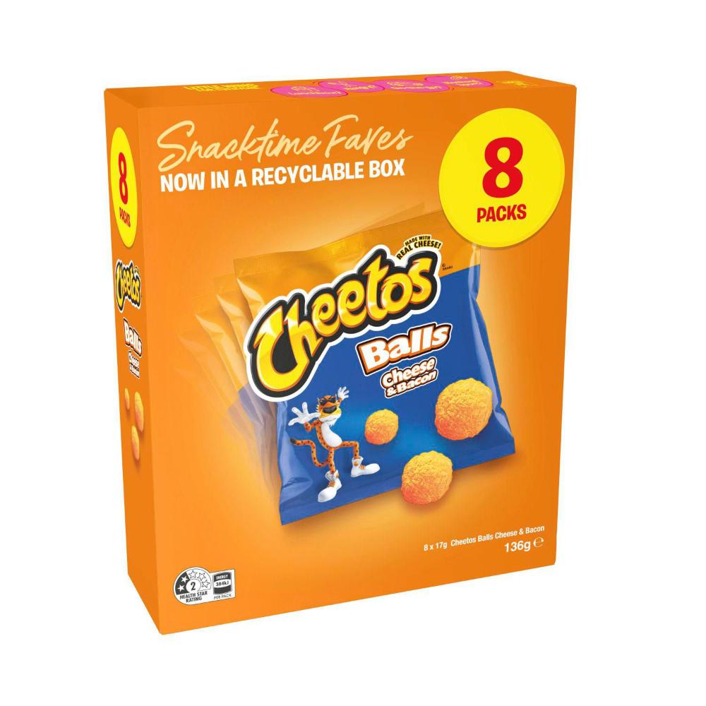 Cheetos Cheese & Bacon Balls Lunchbox Snacks Multipack 8 Pack - 136g