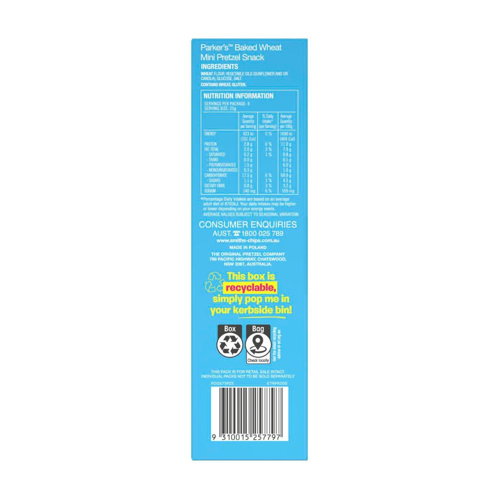 Parkers Pretzels Kids' Lunchbox Snacks Multipack Salted 8 Pack - 200g