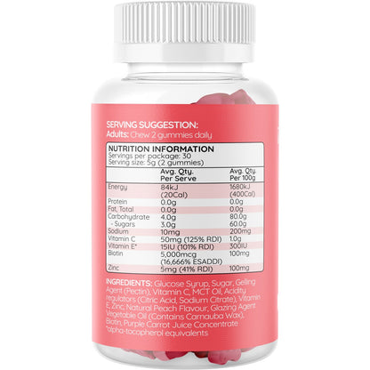 Haircarebear Hair Skin Nails Gummies Peach 60 Pack