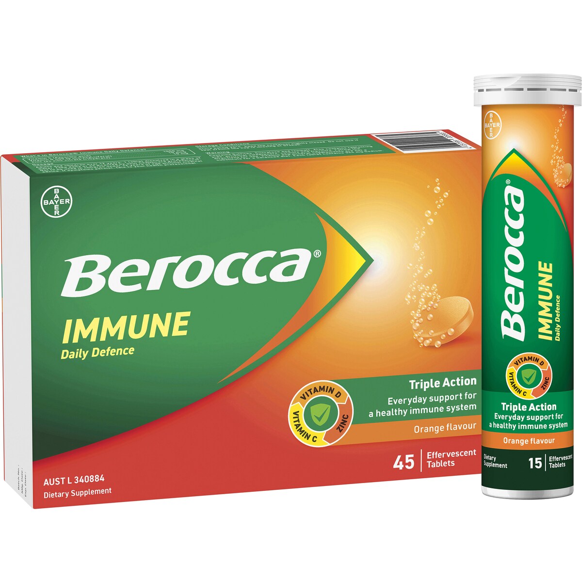 Berocca Immune Daily Defence Orange Effervescent Tablets 45 pack