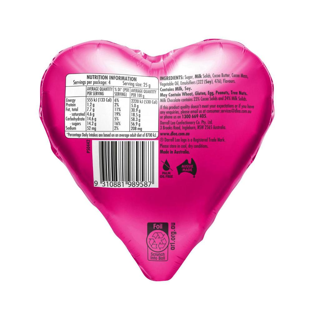 Darrell Lea Milk Chocolate Love Heart - 100g