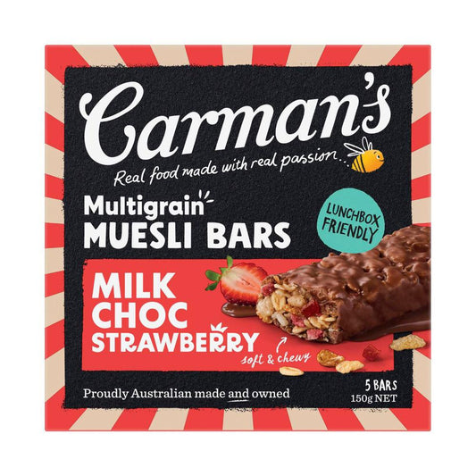 Carman's Multigrain Muesli Bars Milk Choc Strawberry 5 Pack - 150g